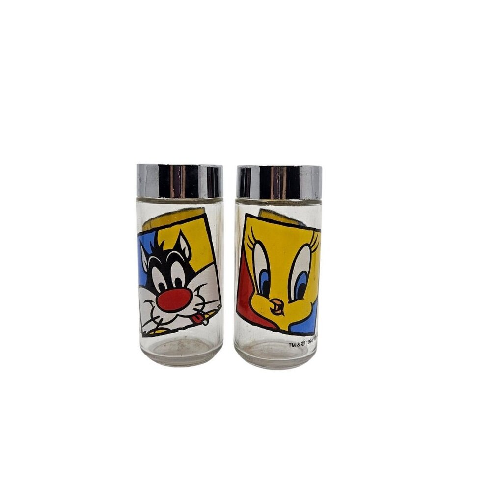 Vintage 1994 Warner Bros. Sylvester & Tweety Bird Glass Salt & Pepper Shakers